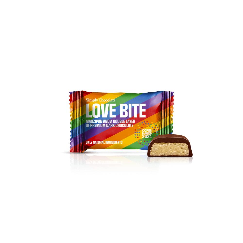 Love Bite - 75 stk. box | Marcipan og et dobbelt lag mørk chokolade