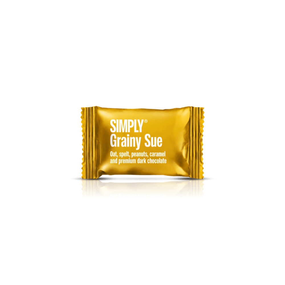 Grainy Sue - 75 stk. box | Havre, spelt, karamel, peanuts og mørk chokolade