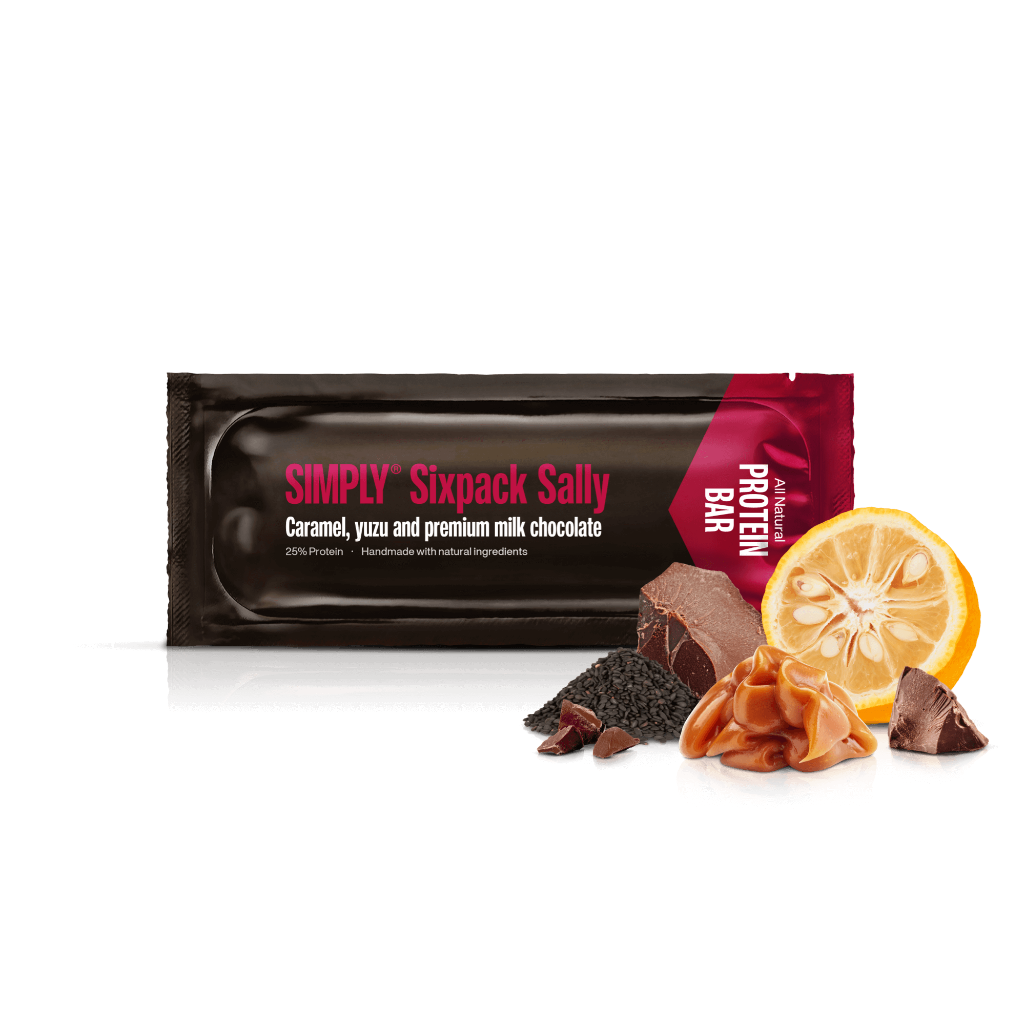 Karamel, yuzu, sesam og mælkechokolade | Simply® Sixpack Sally - 15 Stk.