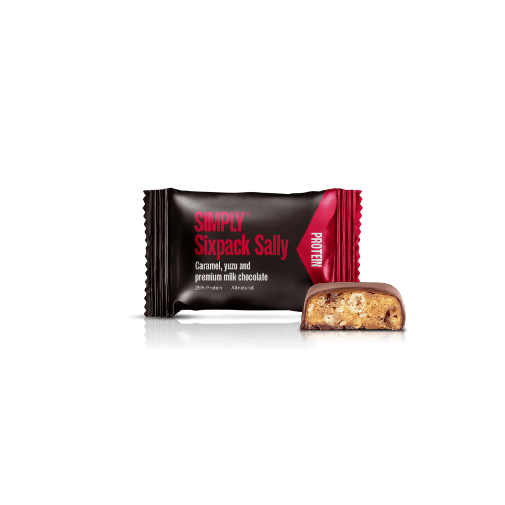 Protein bites - Karamel, yuzu, sesam og premium mælkechokolade | Simply® Sixpack Sally - 75 stk.