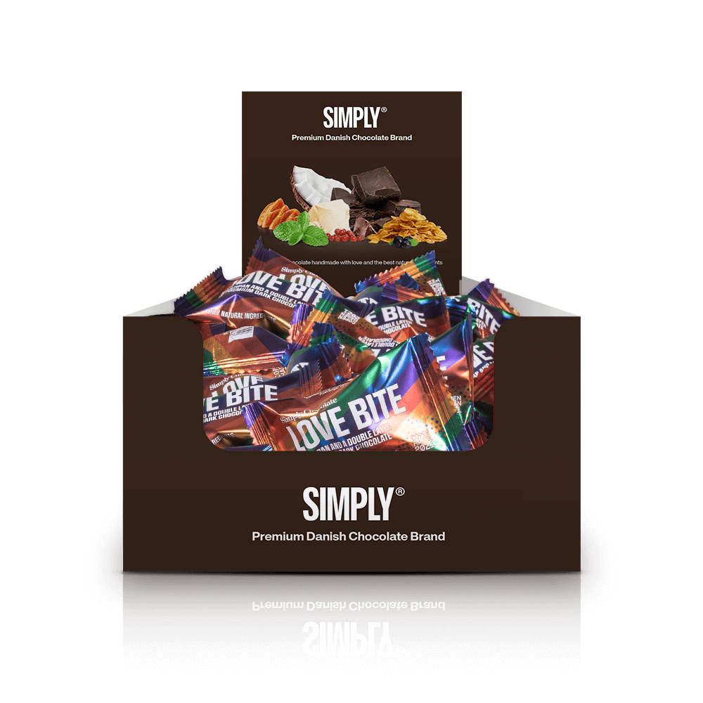 Simply® Love - 75 Bites | Marcipan og et tykt lag premium mørk chokolade - Box of Bites - Simply®