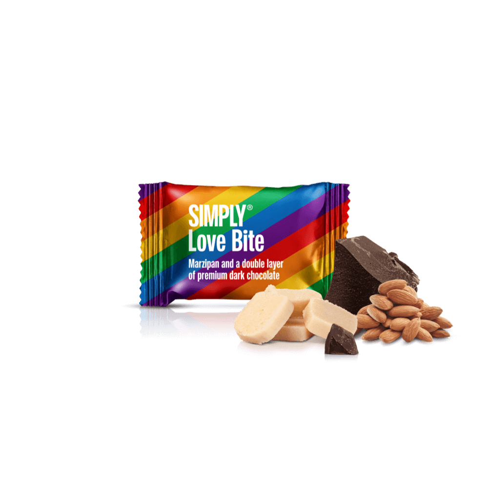 Simply® Love - 75 Bites | Marcipan og et tykt lag premium mørk chokolade - Box of Bites - Simply®