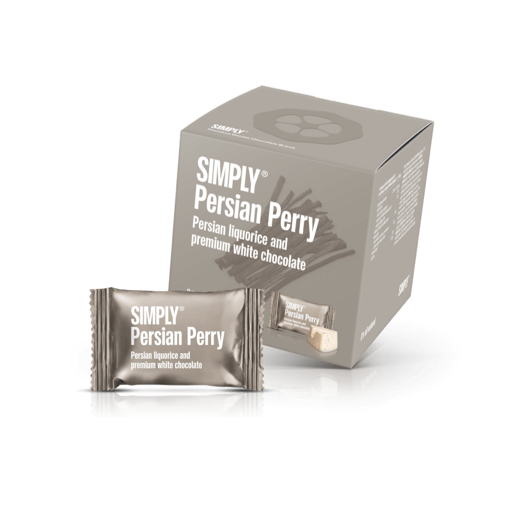 Simply® Persian Perry - Gaveæske med 9 bites | Persisk lakrids og premium hvid chokolade - Single Cubes - Simply®