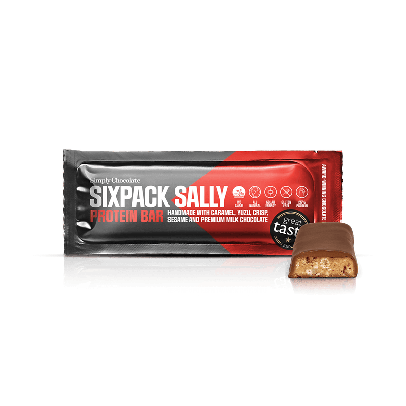 Sixpack Sally | Proteinbar med karamel, yuzu, sesam og premium mælkechokolade