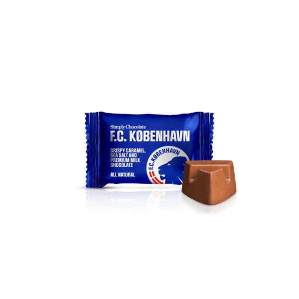 FCK chokolade - box med 75 stk. bites | Knasende karamel, havsalt og premium mælkechokolade