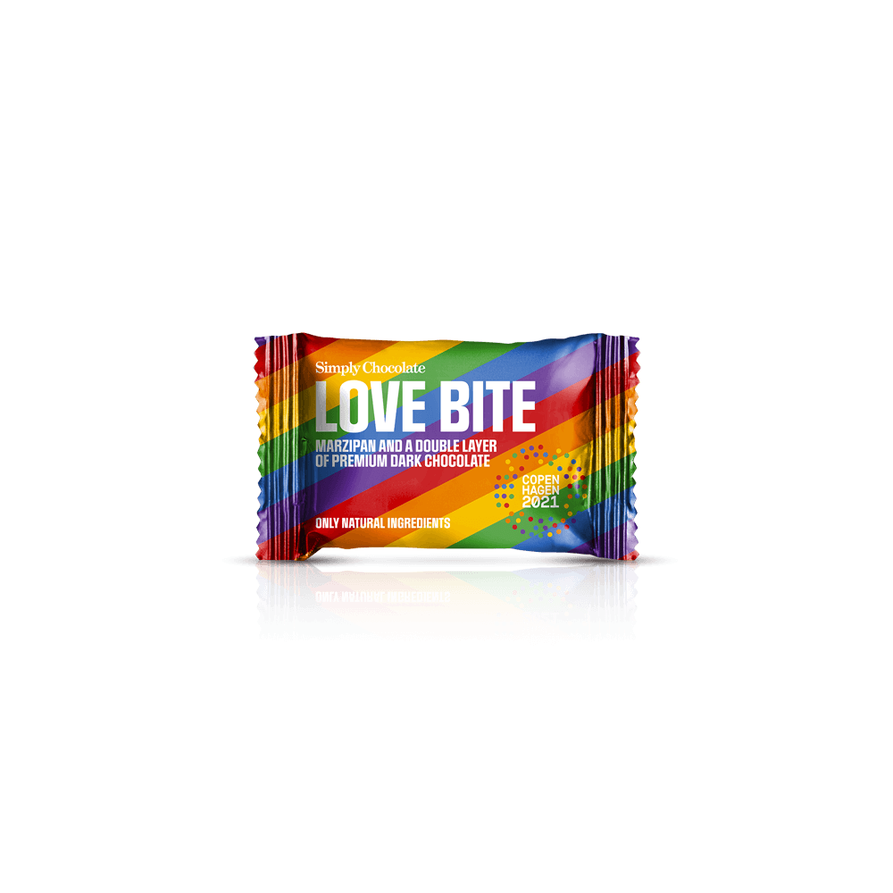 Love Bite - 75 stk. box | Marcipan og et dobbelt lag mørk chokolade