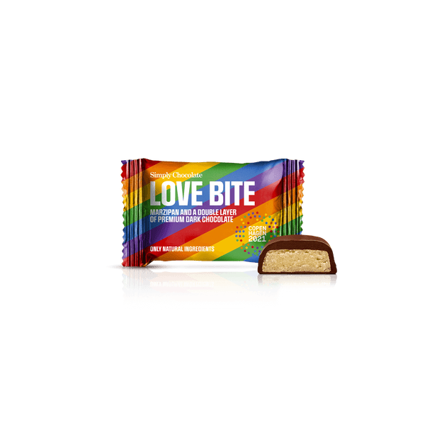 Love Bite - Box med 75 stk. bites | Marcipan dobbeltovertrukket med premium mørk chokolade