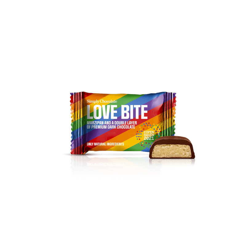 Love Bite - Box med 75 stk. bites | Marcipan dobbeltovertrukket med premium mørk chokolade