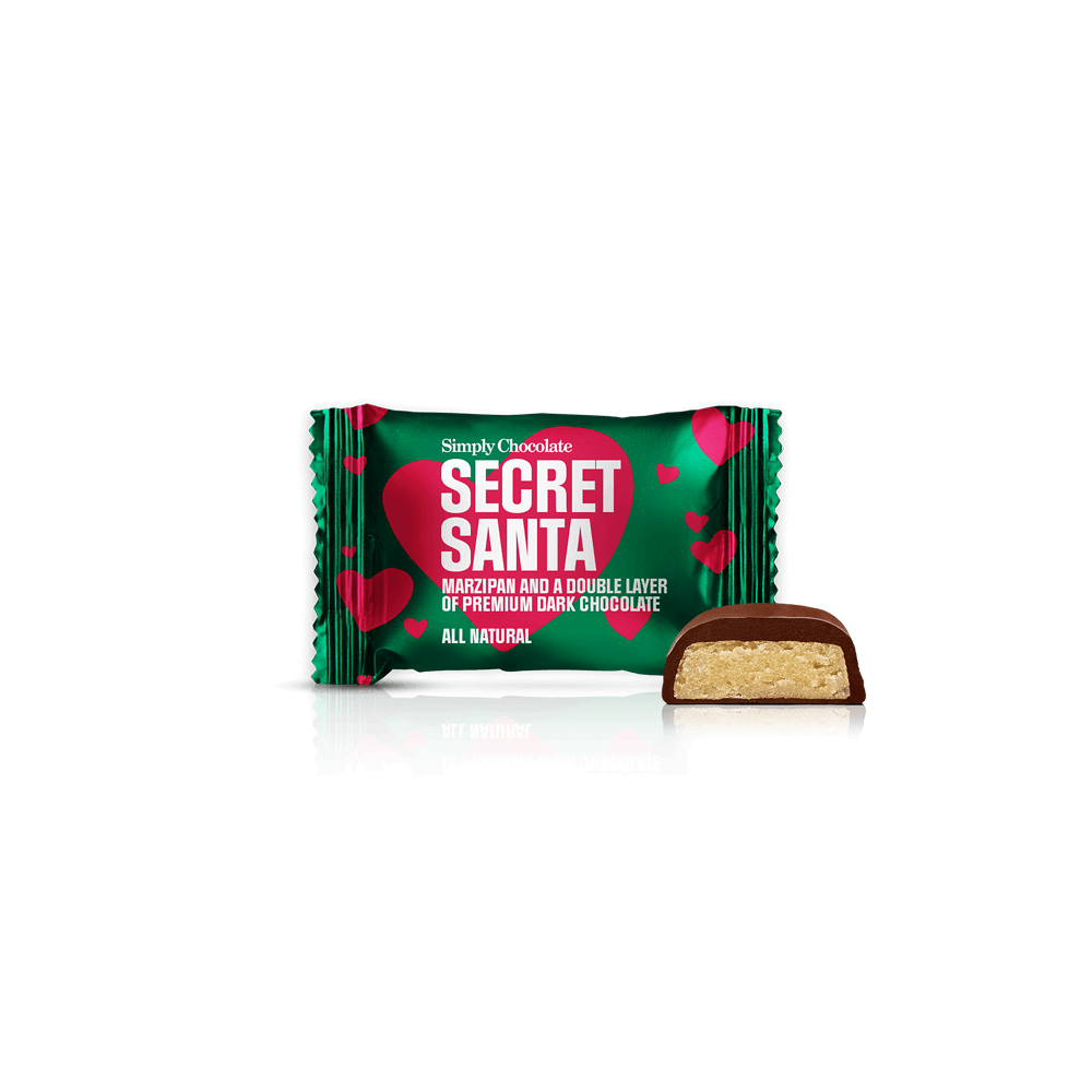 Secret Santa - 75 stk. box | Marcipan og et dobbelt lag mørk chokolade