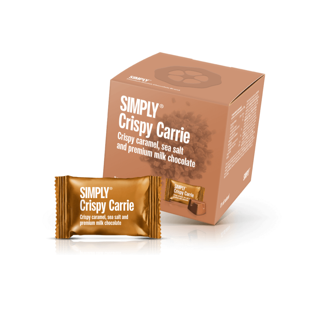 Simply® Crispy Carrie - Cube med bites | Knasende karamel, havsalt og premium mælkechokolade