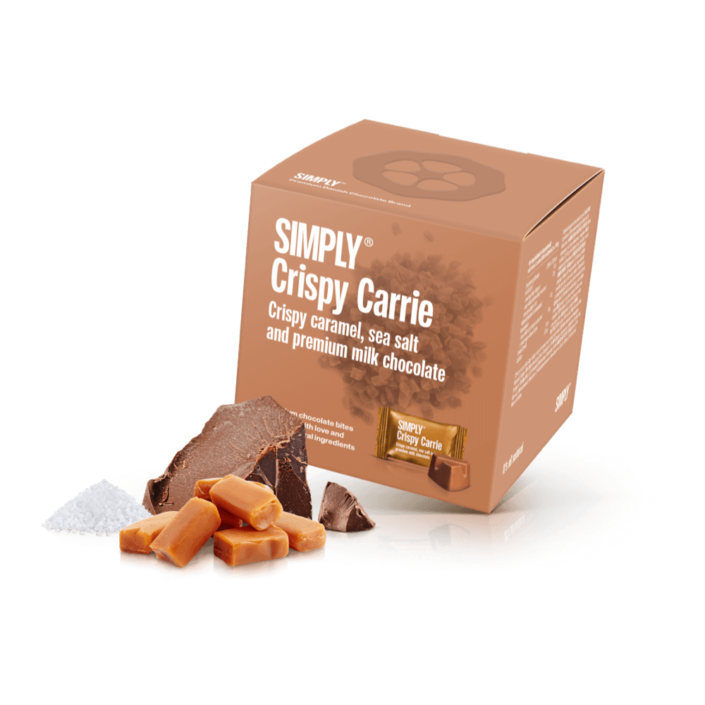 Simply® Crispy Carrie - Cube med bites | Knasende karamel, havsalt og premium mælkechokolade