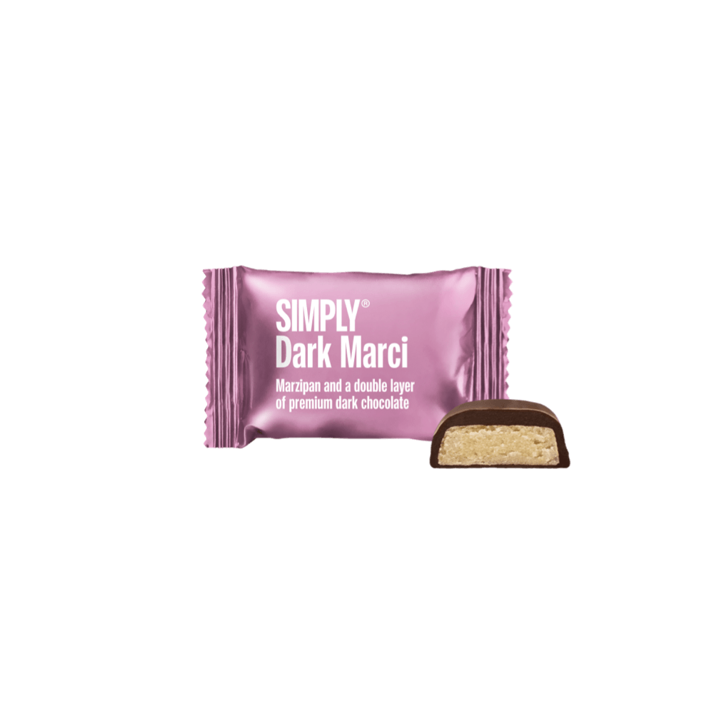 Simply® Dark Marci - 75 Bites | Marcipan og et dobbelt lag premium mørk chokolade