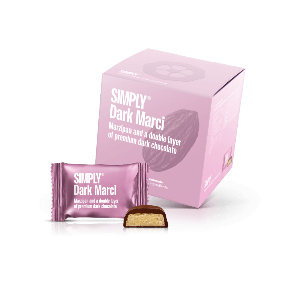 Dark Marci - Cube med bites | Marcipan og et dobbelt lag mørk chokolade