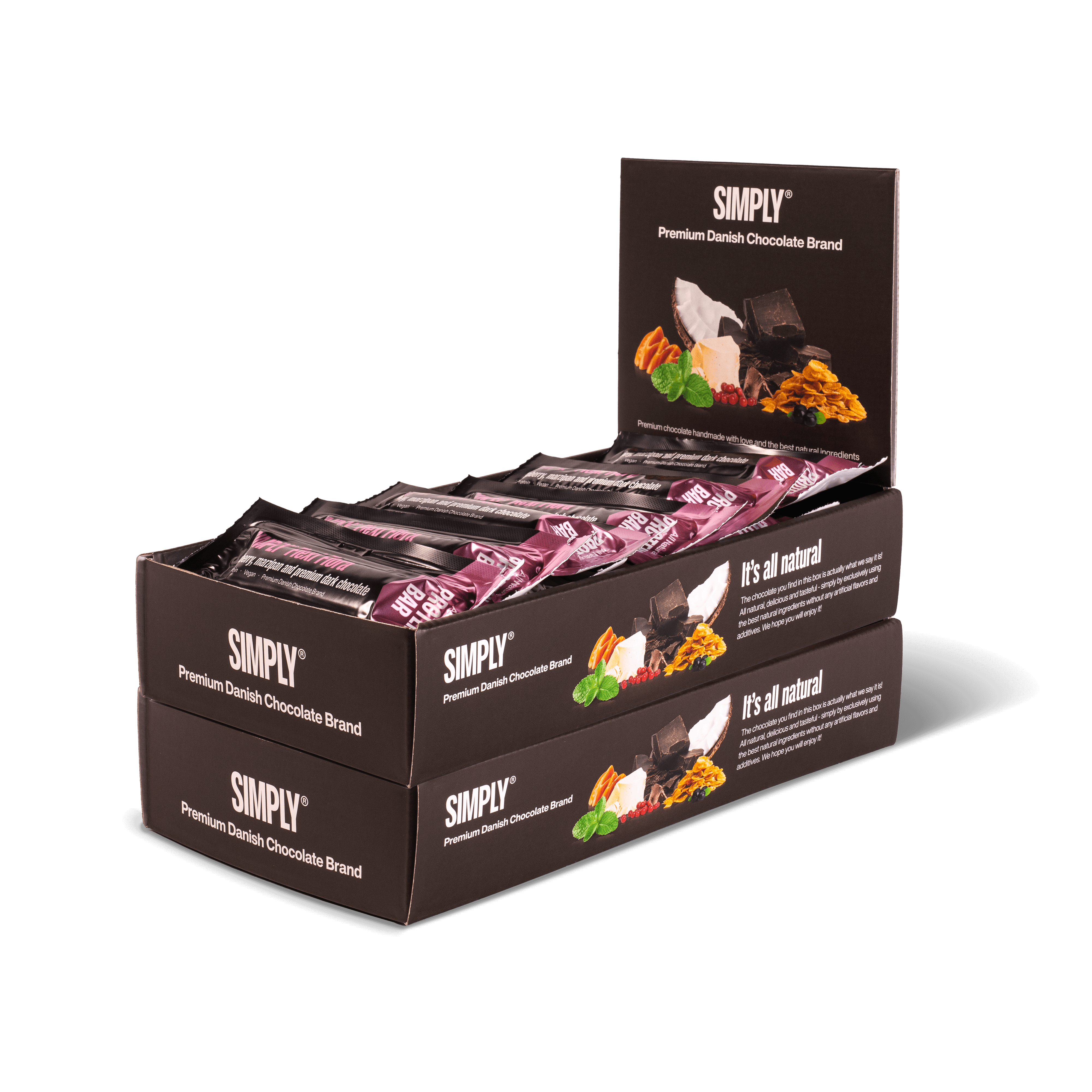 Hindbær, marcipan og premium mørk chokolade | Simply® Flexi Flora - 30 stk