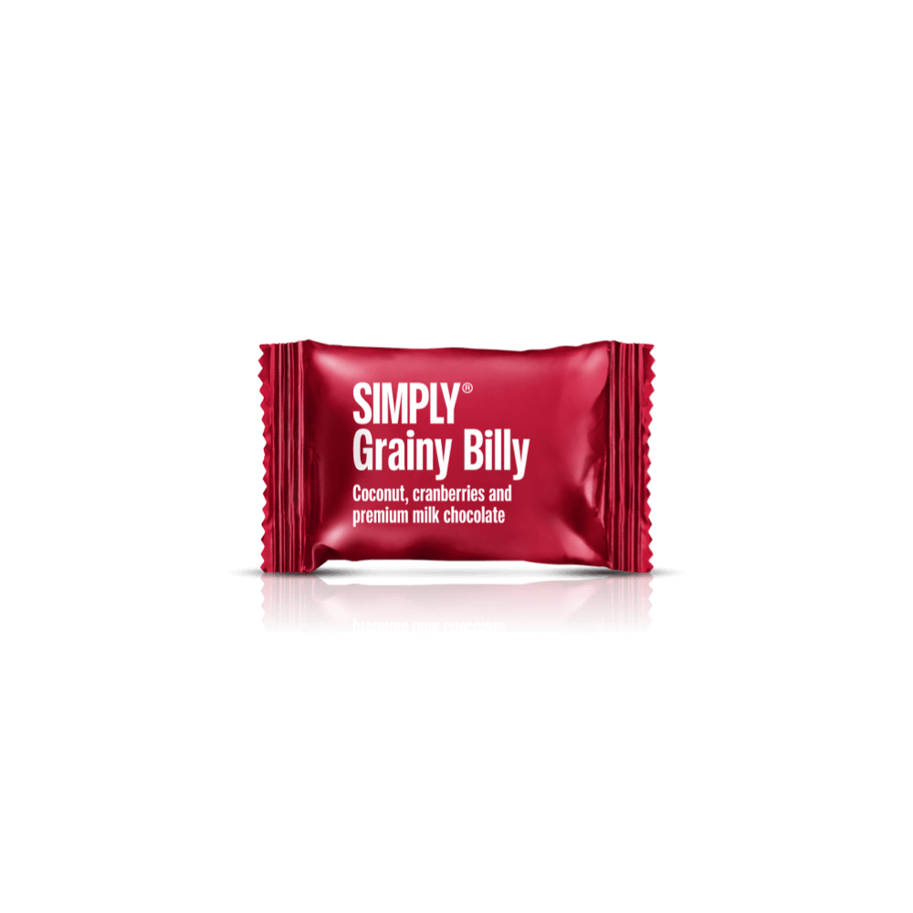 Simply® Grainy Billy - 75 Bites | Kokos, tranebær og premium mælkechokolade