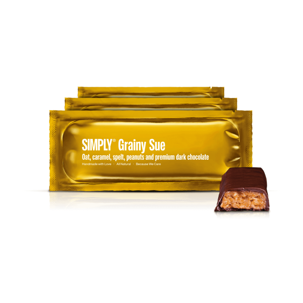 Grainy Sue 12-pack | Havre, spelt, peanuts, karamel og mørk chokolade