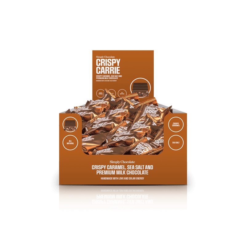 Crispy Carrie - Box med 75 stk. bites | Knasende karamel, havsalt og premium mælkechokolade