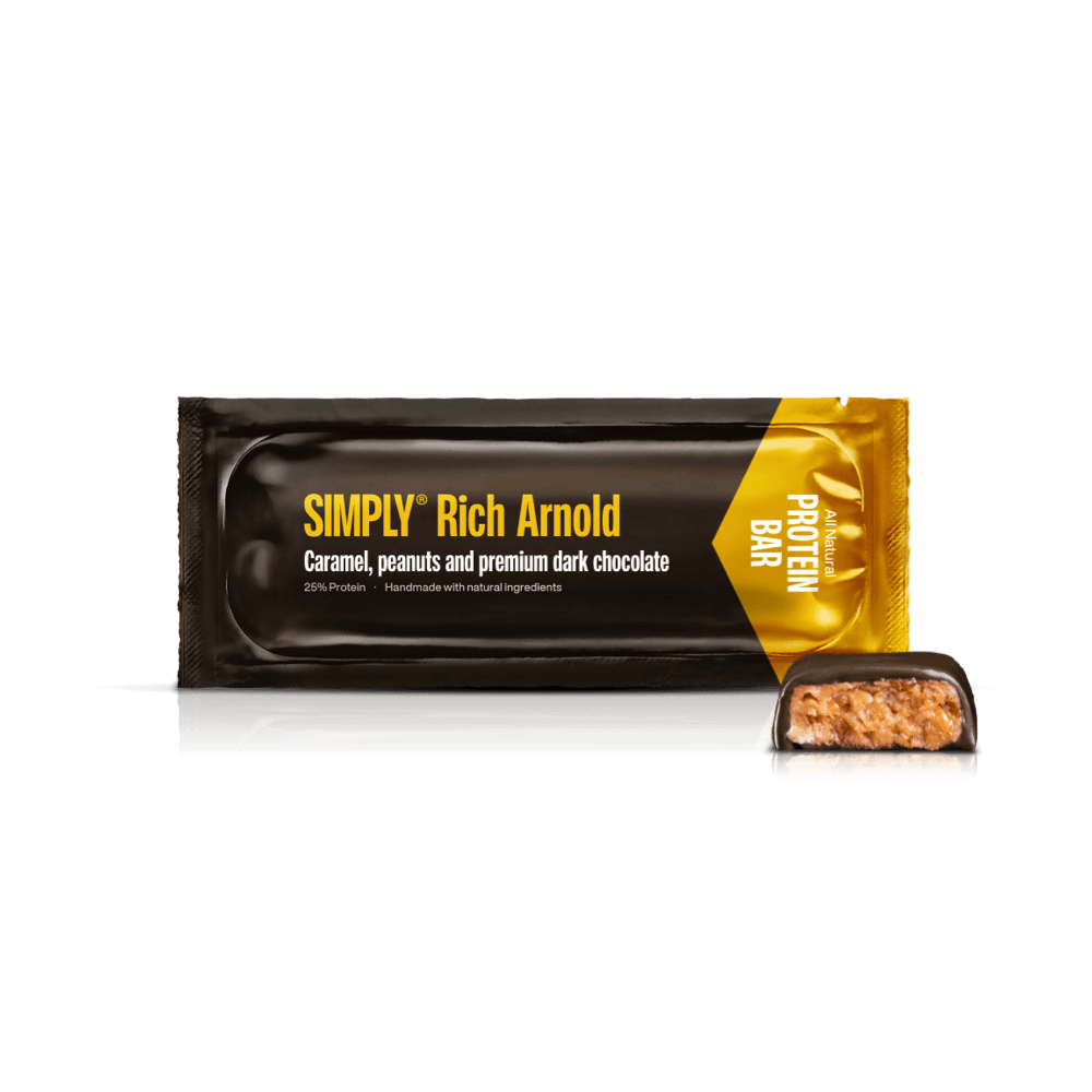 Simply® Rich Arnold Proteinbar | Karamel, peanuts og premium mørk chokolade