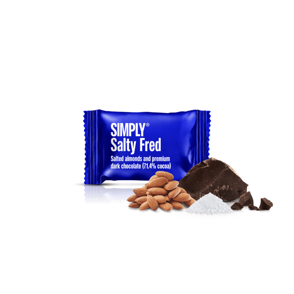 Simply® Salty Fred - 75 Bites | Saltede, ristede mandler med premium mørk chokolade