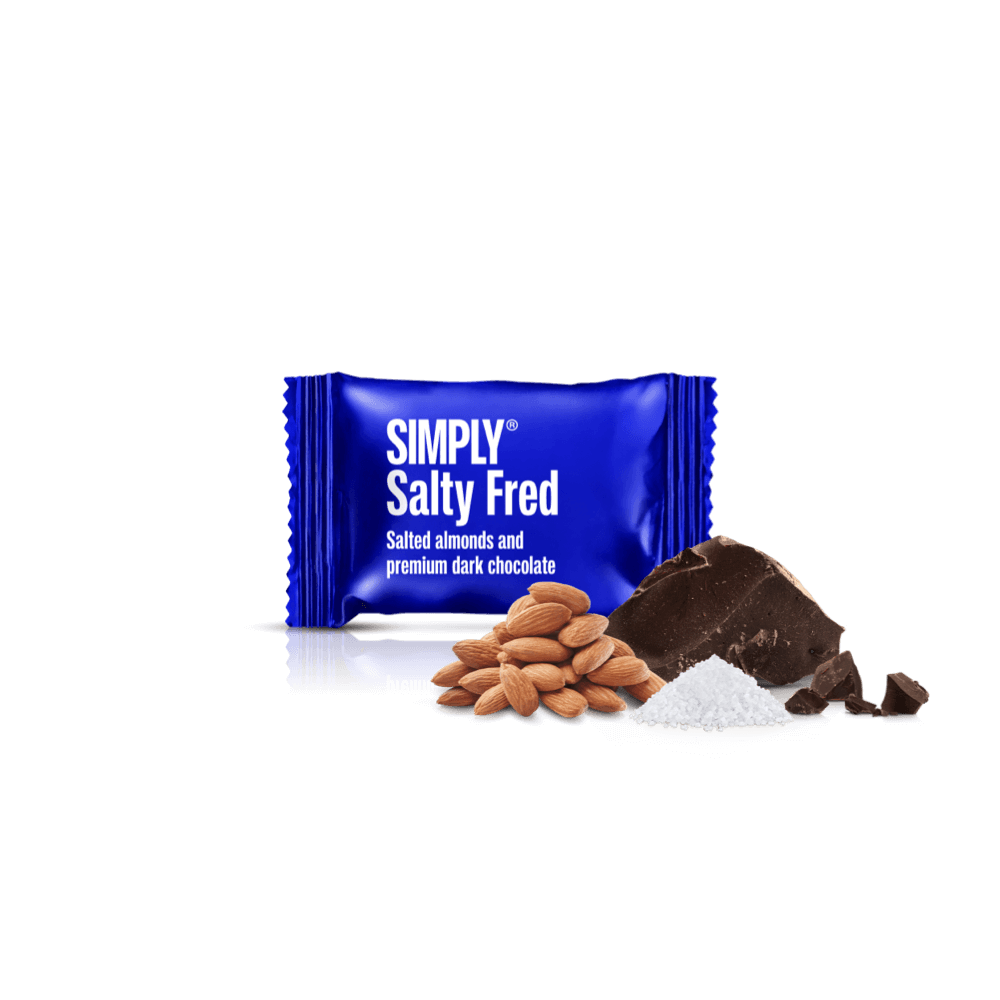 Simply® Salty Fred - 75 Bites | Saltede, ristede mandler med premium mørk chokolade