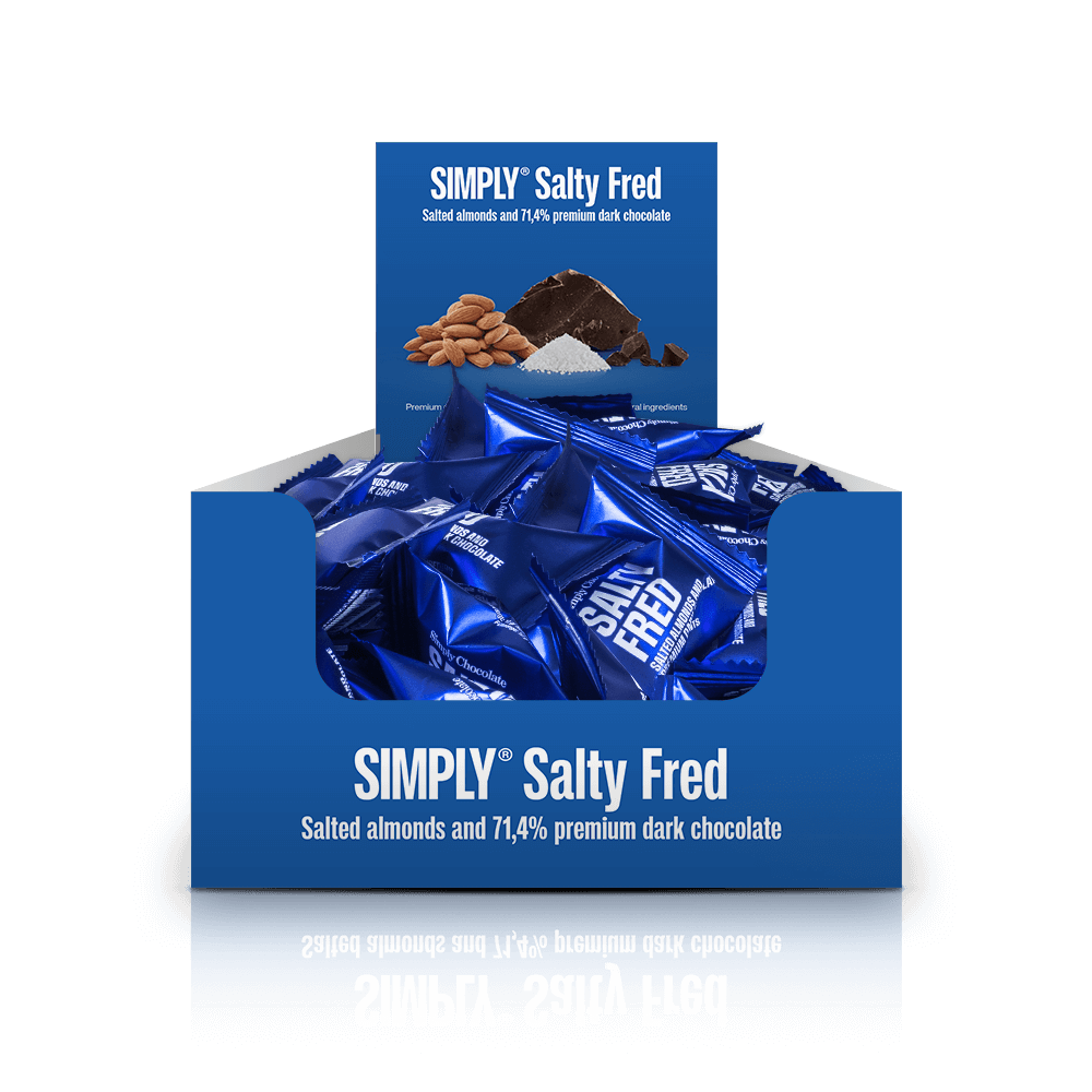 Simply® Salty Fred - 75 Bites | Saltede, ristede mandler med premium mørk chokolade