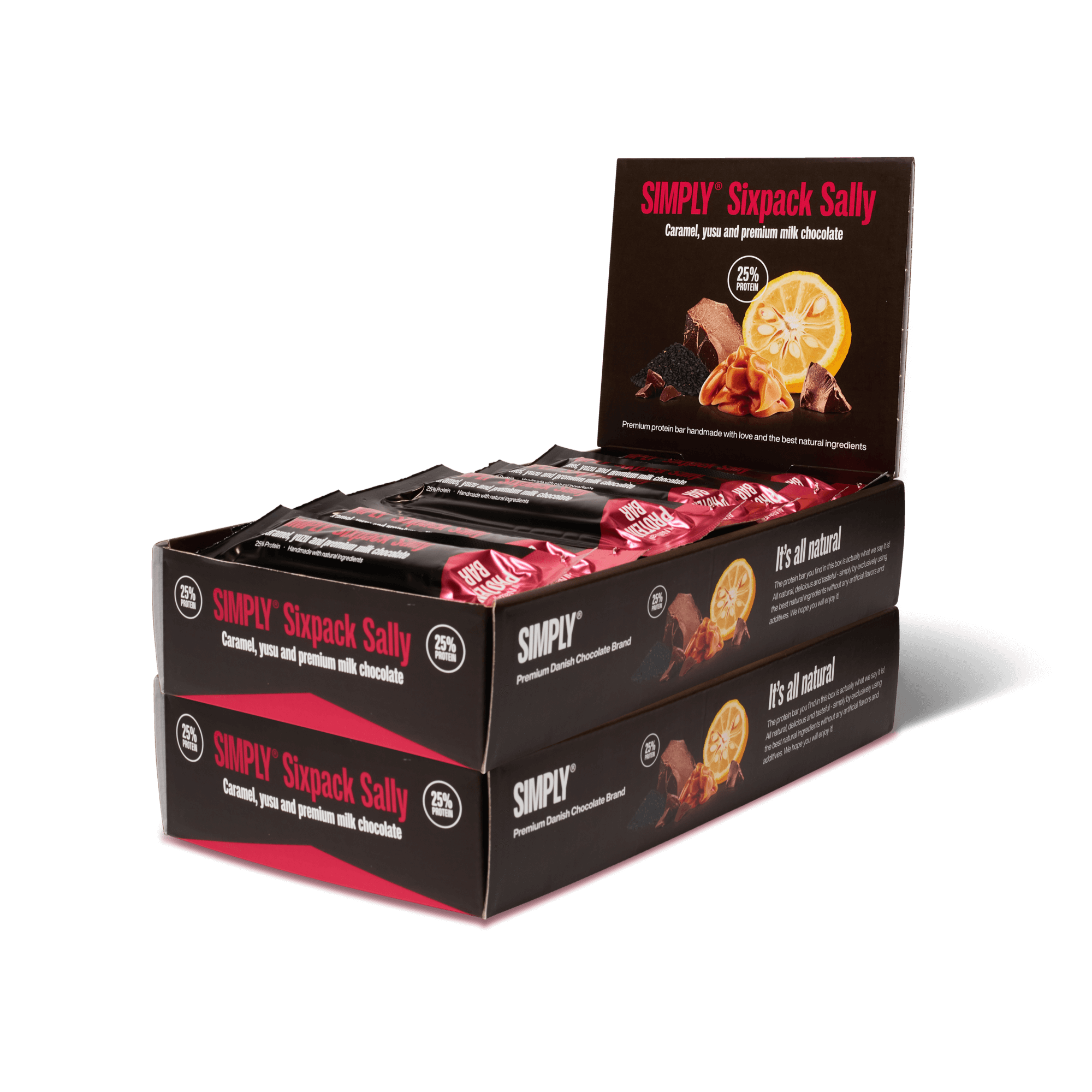 Karamel, yuzu, sesam og mælkechokolade | Simply® Sixpack Sally - 30 Stk.