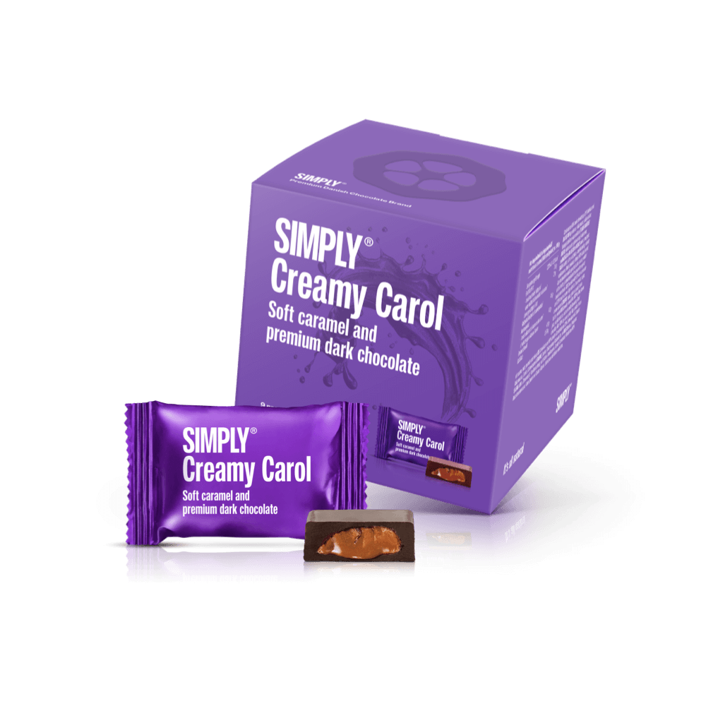 Simply® Creamy Carol - Gaveæske med 9 bites | Blød karamel og premium mørk chokolade - Single Cubes - Simply®