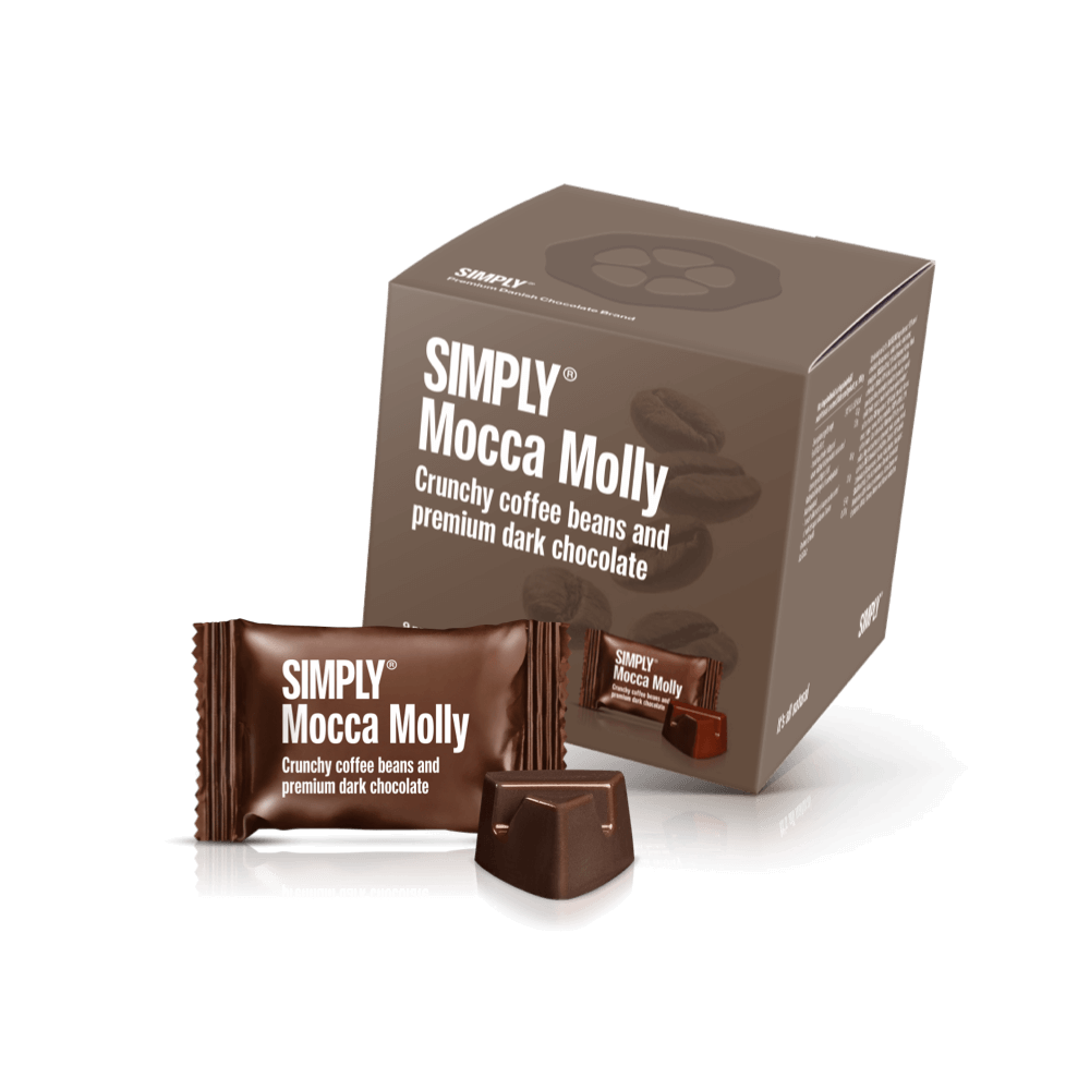 Simply® Mocca Molly - Gaveæske med 9 bites | Crunchy kaffebønner og premium mørk chokolade - Single Cubes - Simply®